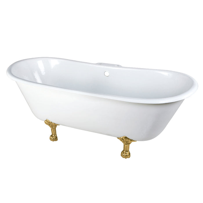 Aqua Eden VCT7D6728NH7 67" Cast Iron Oval Double Slipper Clawfoot Tub (7" Faucet Drillings), White/Brushed Brass