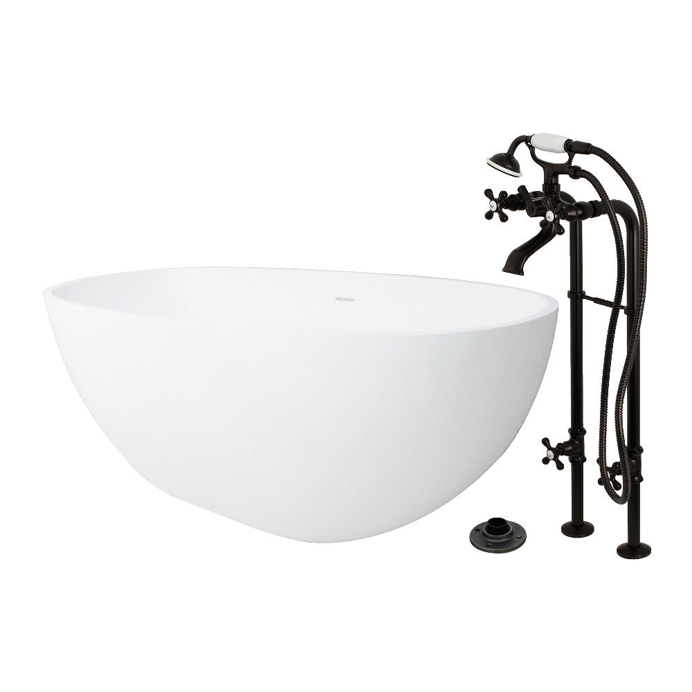 Kingston Brass KRTRS6531266K5 65" Solid Surface Oval Double Ended Freestanding Tub with Faucet Combo and Drain, Oil Rubbed Bronze