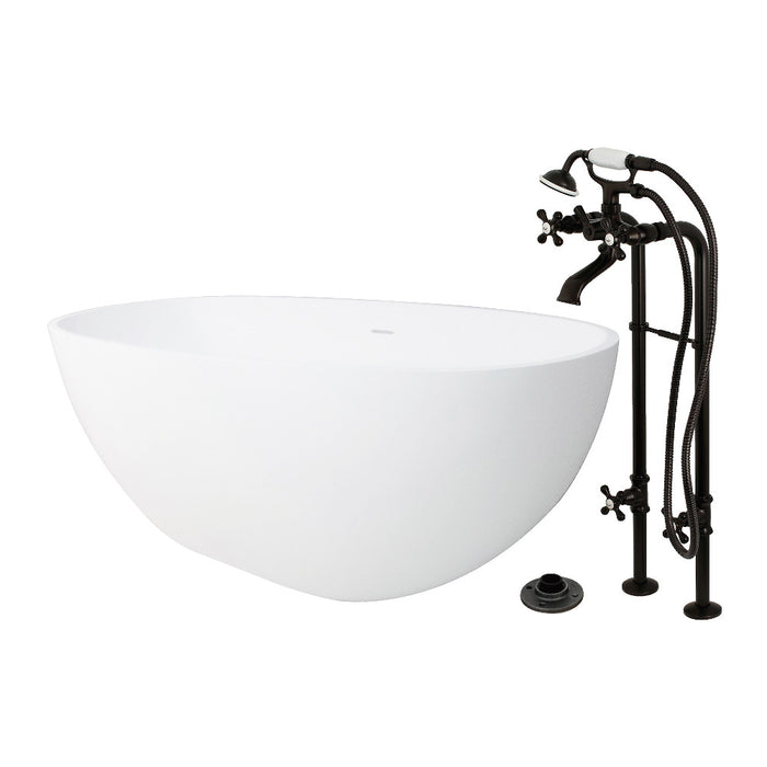 Kingston Brass KRTRS6531266K5 65" Solid Surface Oval Double Ended Freestanding Tub with Faucet Combo and Drain, Oil Rubbed Bronze