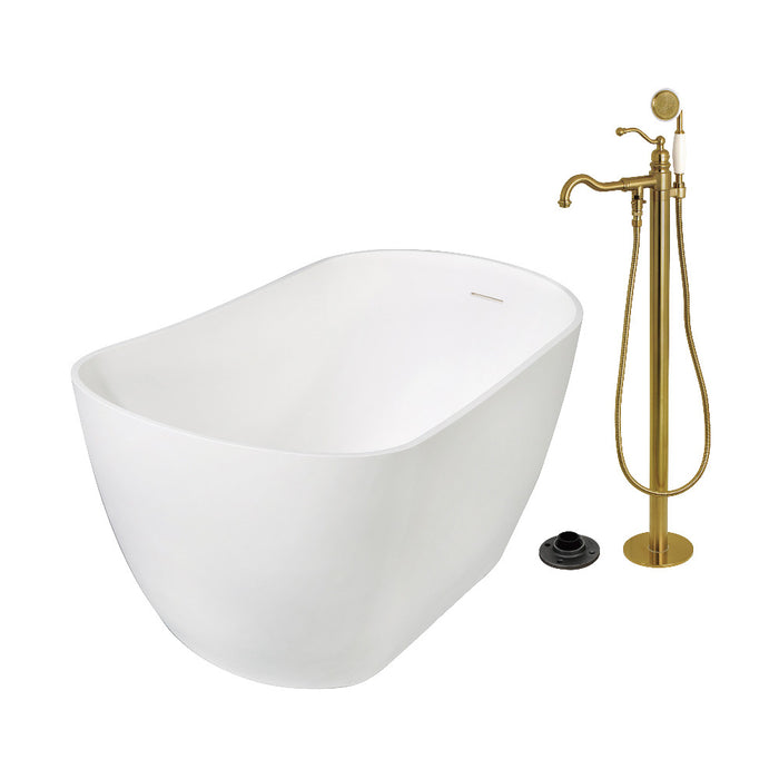 Kingston Brass KRTSS5130137AL 51" Solid Surface Oval Single Slipper Freestanding Tub with Faucet Combo and Drain, Brushed Brass