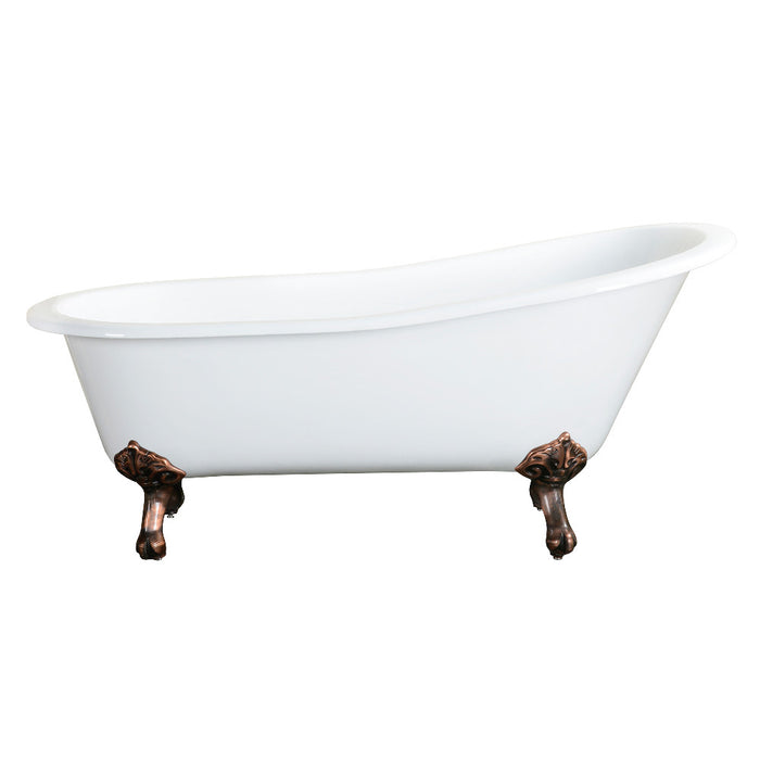 Aqua Eden VCTND5731B6 57" Cast Iron Oval Single Slipper Clawfoot Tub (No Faucet Drillings), White/Naples Bronze