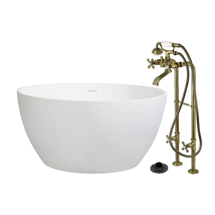 Kingston Brass KRTRO4545266K3 45" Solid Surface Round Double Ended Freestanding Tub with Faucet Combo and Drain, Antique Brass