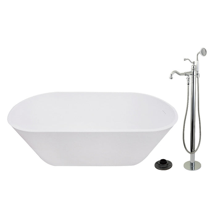 Kingston Brass KRTRS6731131AL 67" Solid Surface Oval Double Ended Freestanding Tub with Faucet Combo and Drain, Polished Chrome