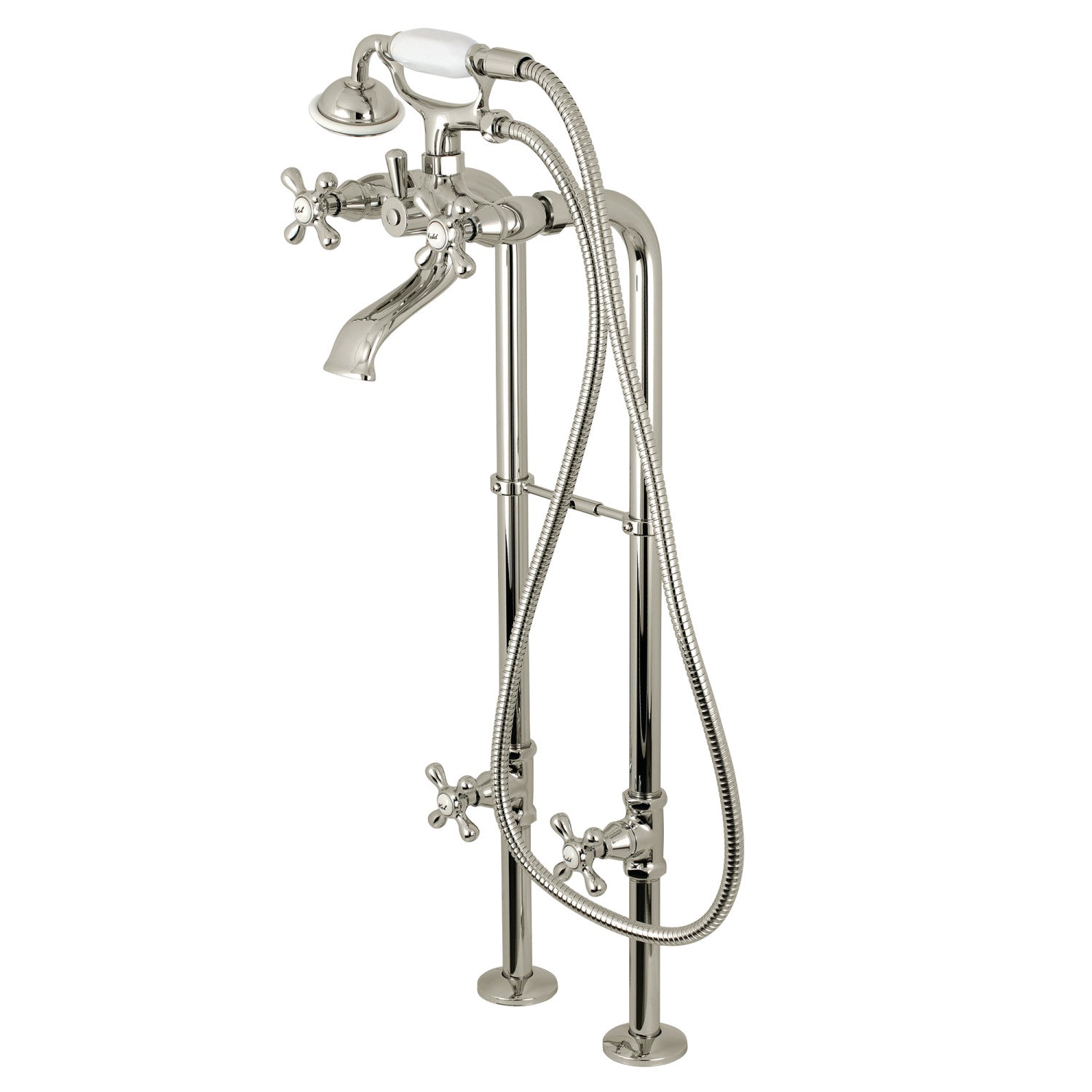 Kingston Brass KRTSS5130266K6 51" Solid Surface Oval Single Slipper Freestanding Tub with Faucet Combo and Drain, Polished Nickel