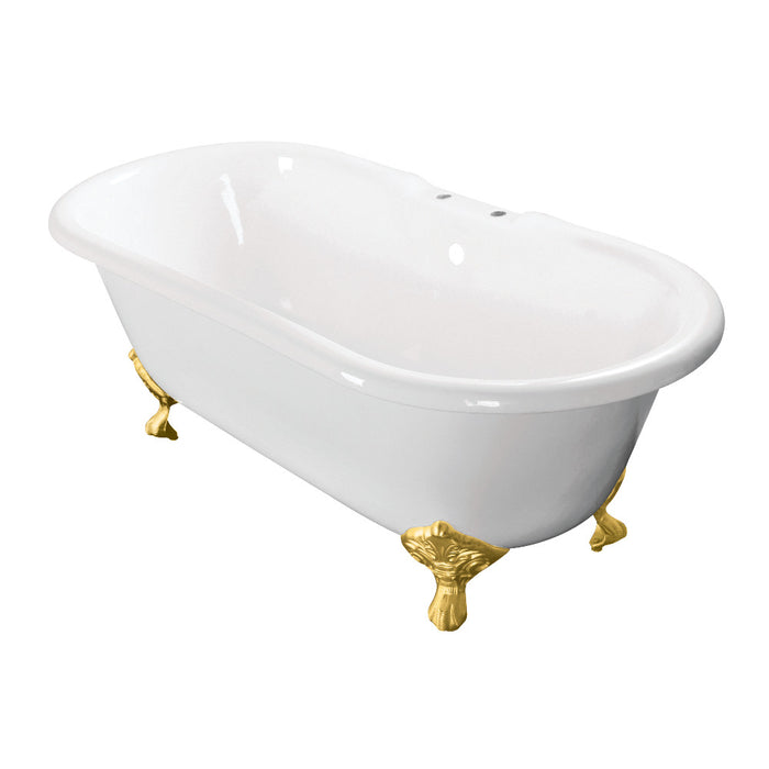 Aqua Eden VCT7D603017NB7 60" Cast Iron Oval Double Ended Clawfoot Tub (7" Faucet Drillings), White/Brushed Brass