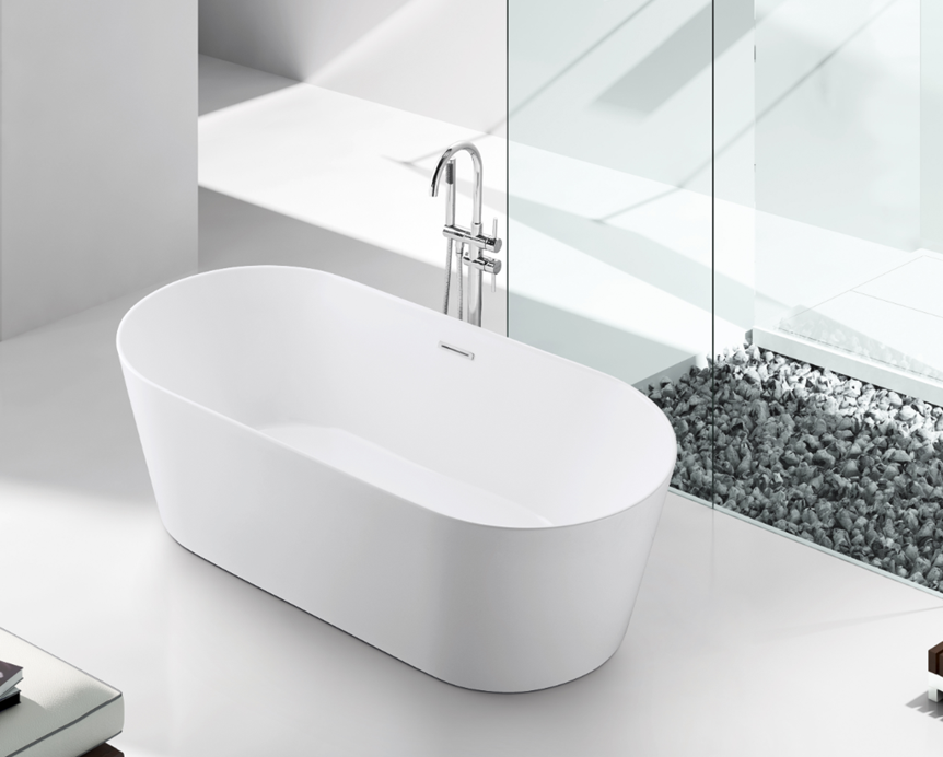 Kingston Brass VTOV673223 67" Acrylic Oval Double Ended Freestanding Tub with Drain, Glossy White