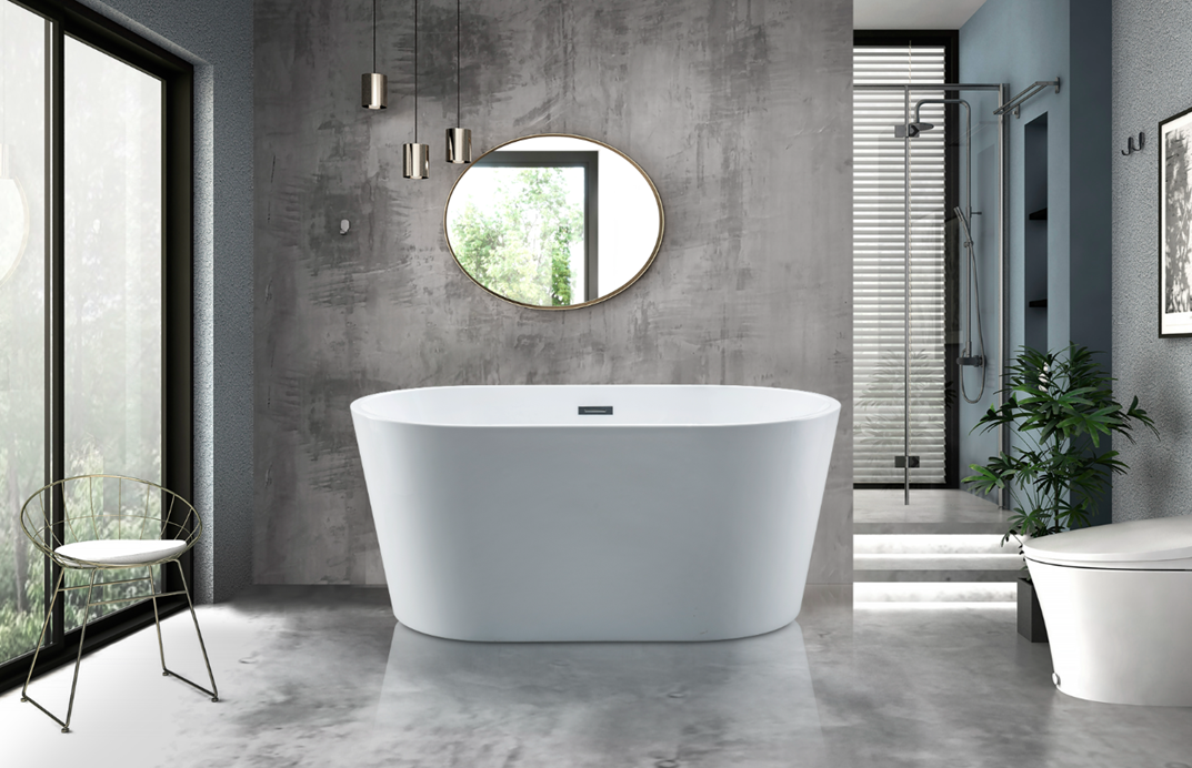 Kingston Brass VTDE533023 53" Acrylic Oval Double Ended Freestanding Tub with Drain, Glossy White
