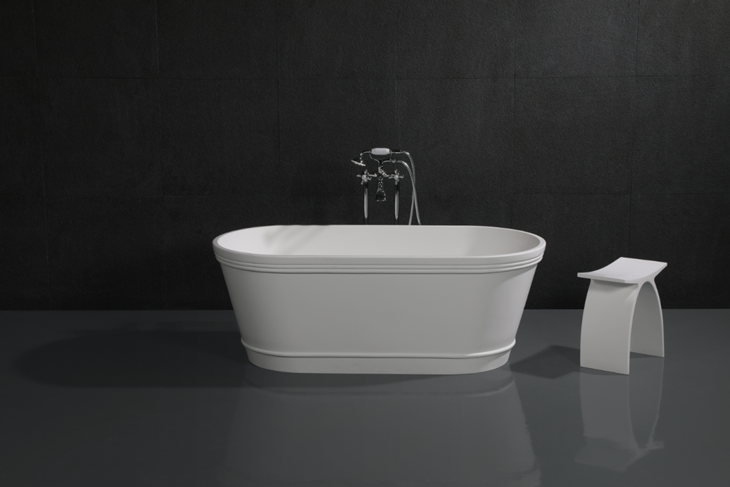 Kingston Brass VRTDE612922 60" Solid Surface Oval Double Ended Freestanding Tub with Drain, Glossy White/Matte White