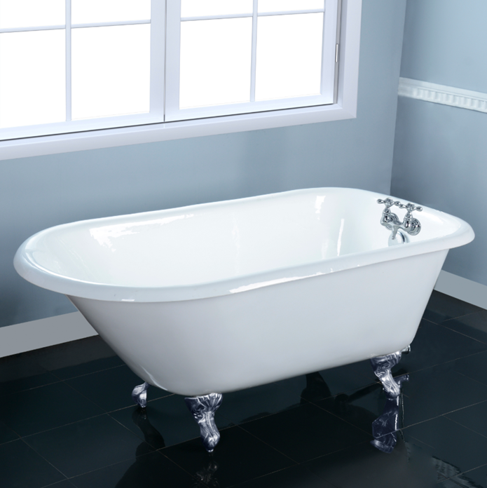 Aqua Eden VCT3D603019NT1 60" Cast Iron Oval Rectangular Roll Top Clawfoot Tub (3-3/8" Wall Drillings), White/Polished Chrome