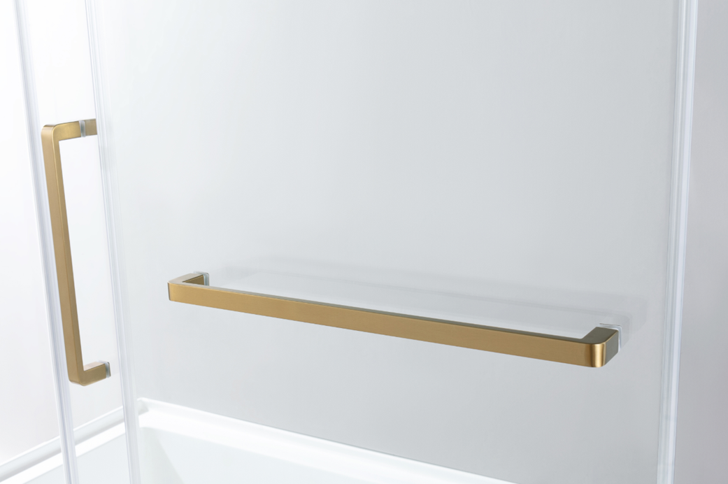 Kingston Brass KVTAP6032R21A7 60" Acrylic Rectangular 3-Wall Anti-Skid Alcove Tub Combo with Tub Door (Right Hand Drain), White/Brushed Brass