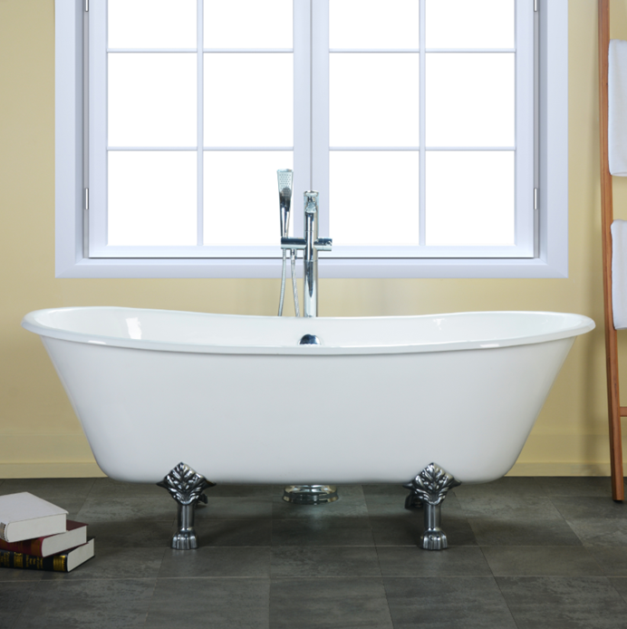 Aqua Eden VCTND6728NH1 67" Cast Iron Oval Double Slipper Clawfoot Tub (No Faucet Drillings), White/Polished Chrome