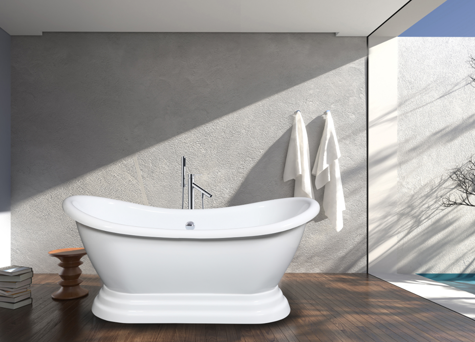 Kingston Brass VTPDS602827 60" Acrylic Oval Double Slipper Pedestal Tub (No Faucet Drillings), Glossy White