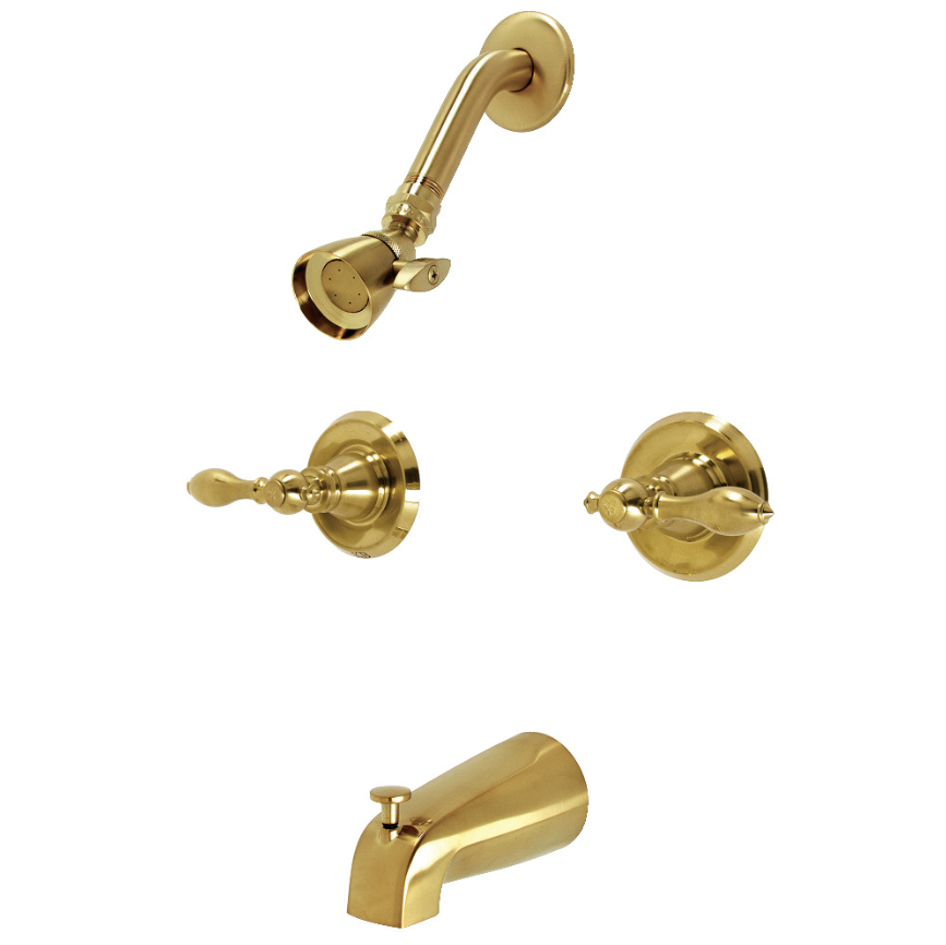 Kingston Brass KB247ACL American Classic Double-Handle Tub and Shower Faucet, Brushed Brass