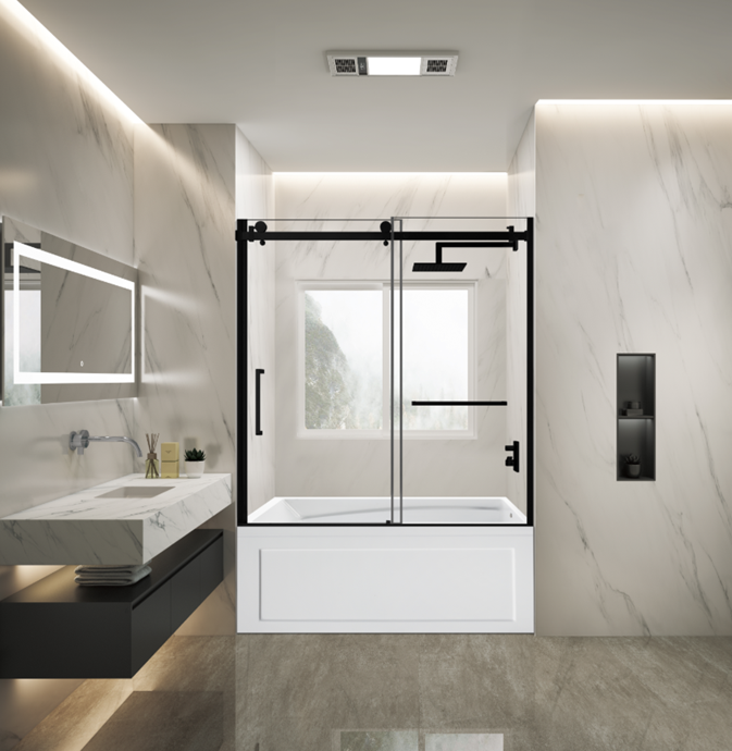 Kingston Brass KVTAM6032R22B0 60" Acrylic Rectangular 3-Wall Anti-Skid Alcove Tub Combo with Tub Door (Right Hand Drain), White/Matte Black