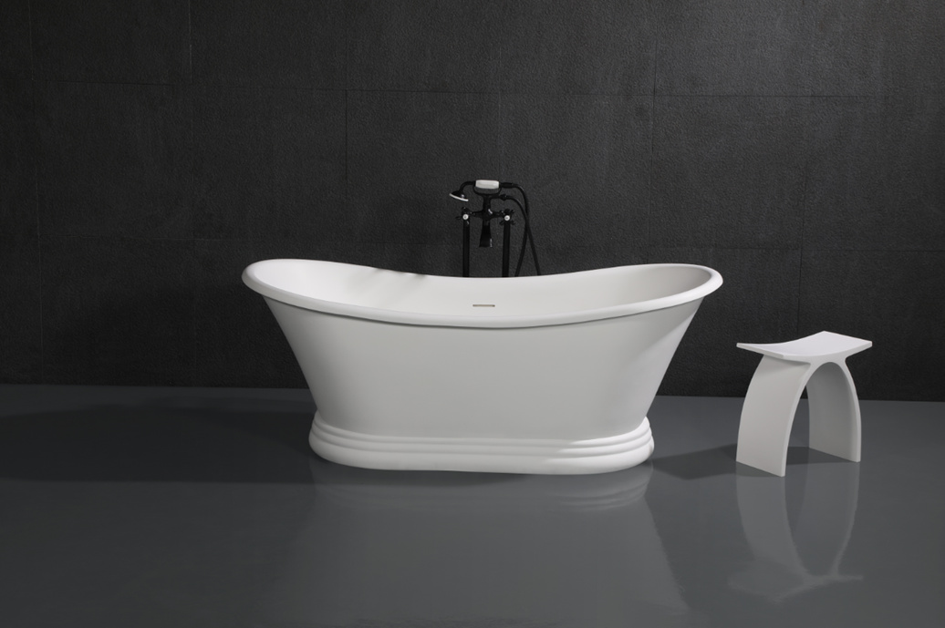 Aqua Eden VRTDS673026 67" Solid Surface Oval Double Slipper Pedestal Tub with Drain (No Faucet Drillings), Glossy White/Matte White