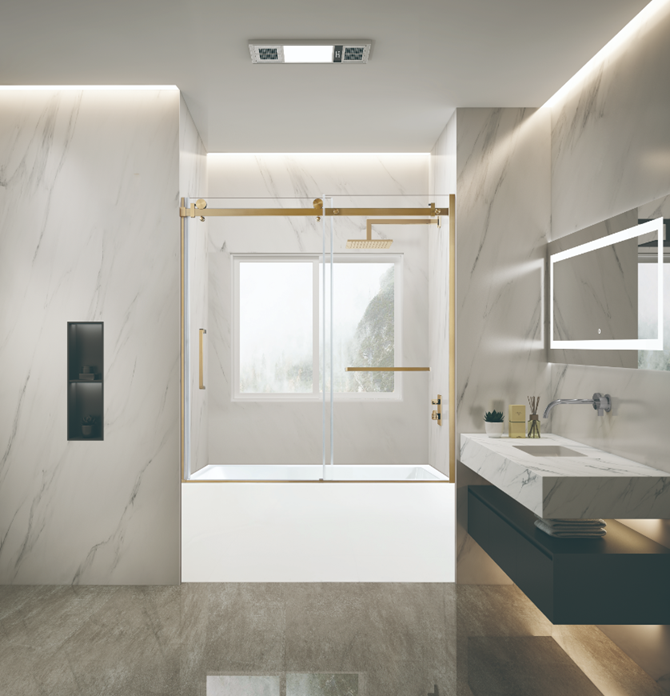 Kingston Brass KVTAP603622R7 60" Acrylic Rectangular 3-Wall Alcove Tub Combo with Tub Door (Right Hand Drain), White/Brushed Brass