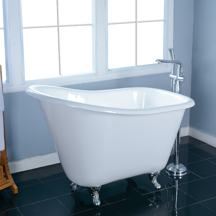 Aqua Eden VCTND5130NT1 51" Cast Iron Classic Flat-Rim Single Slipper Clawfoot Tub (No Faucet Drillings), White/Polished Chrome