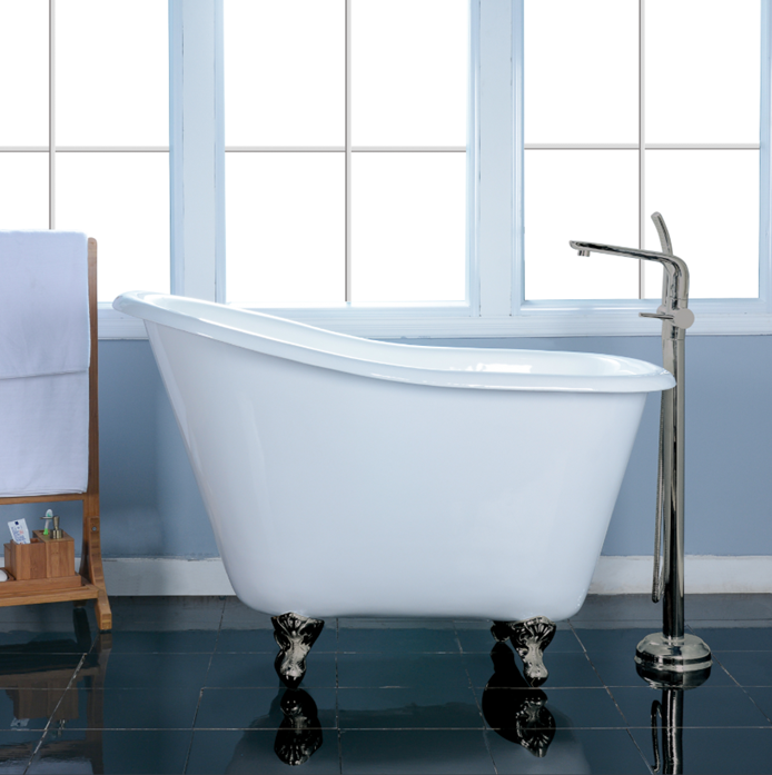 Aqua Eden VCTND5130NT8 51" Cast Iron Classic Flat-Rim Single Slipper Clawfoot Tub (No Faucet Drillings), White/Brushed Nickel
