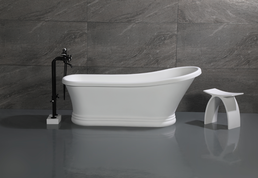 Aqua Eden VRTSS673026 68" Solid Surface Oval Single Slipper Pedestal Tub with Drain (No Faucet Drillings), Glossy White/Matte White