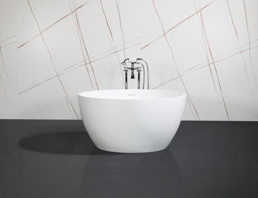 Kingston Brass VRTRO454523 45" Solid Surface Round Double Ended Freestanding Tub with Drain, Matte White