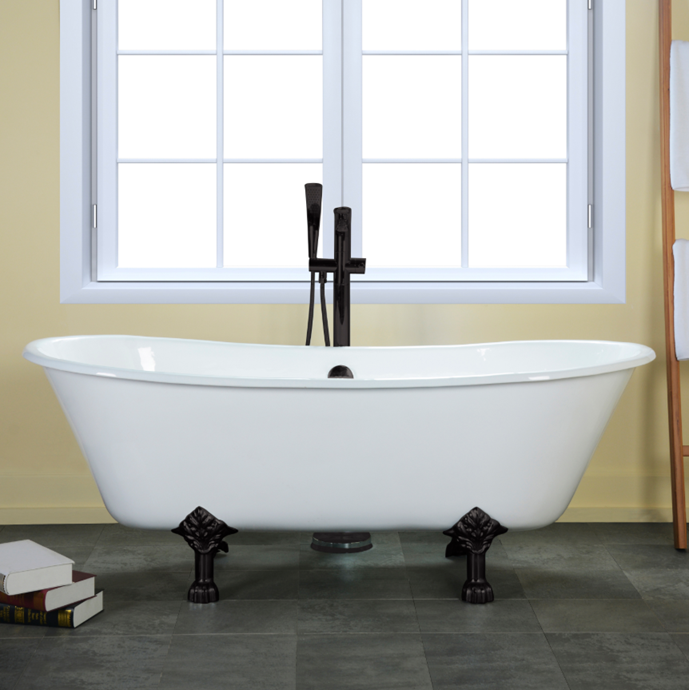 Aqua Eden VCTND6728NH0 67" Cast Iron Oval Double Slipper Clawfoot Tub (No Faucet Drillings), White/Matte Black