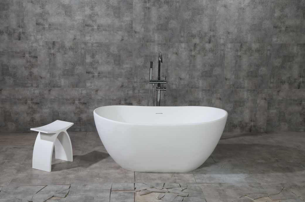 Kingston Brass VRTRS573224 57" Solid Surface Oval Double Slipper Freestanding Tub with Drain, Matte White