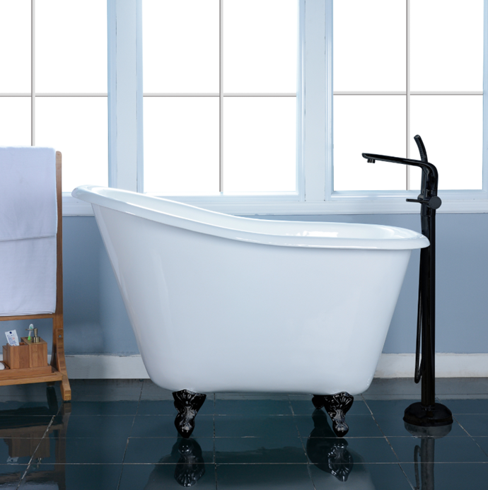 Aqua Eden VCTND5130NT0 51" Cast Iron Classic Flat-Rim Single Slipper Clawfoot Tub (No Faucet Drillings), White/Matte Black