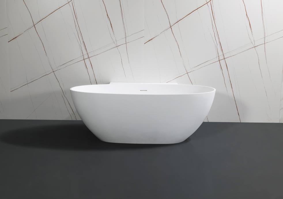 Kingston Brass VRTRS633522 63" Solid Surface Oval Double Ended Freestanding Tub with Drain, Matte White