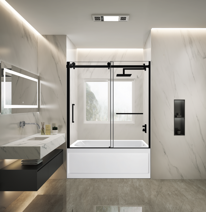 Kingston Brass KVTAP6032R21A0 60" Acrylic Rectangular 3-Wall Anti-Skid Alcove Tub Combo with Tub Door (Right Hand Drain), White/Matte Black