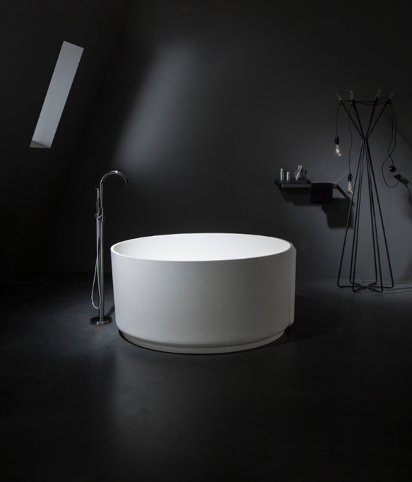 Kingston Brass VRTRO515224 51" Solid Surface Round Double Ended Freestanding Tub with Drain, Matte White