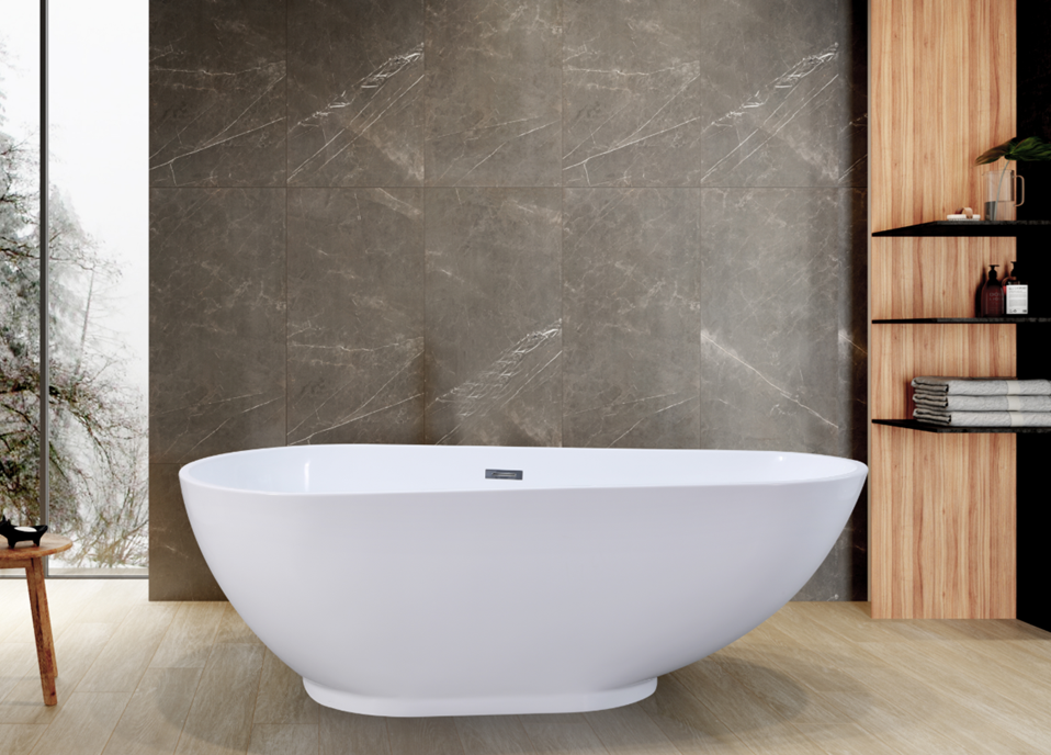 Kingston Brass VTDE693223BA 69" Acrylic Oval Double Ended Freestanding Tub with Drain, Glossy White