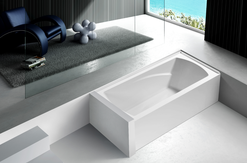 Aqua Eden VTAM6032L21 60" Acrylic Rectangular 3-Wall Alcove Tub with Armrests, Left Hand Drain, Glossy White