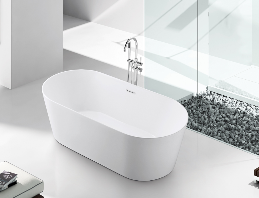 Kingston Brass VTOV593023 59" Acrylic Oval Double Ended Freestanding Tub with Drain, Glossy White