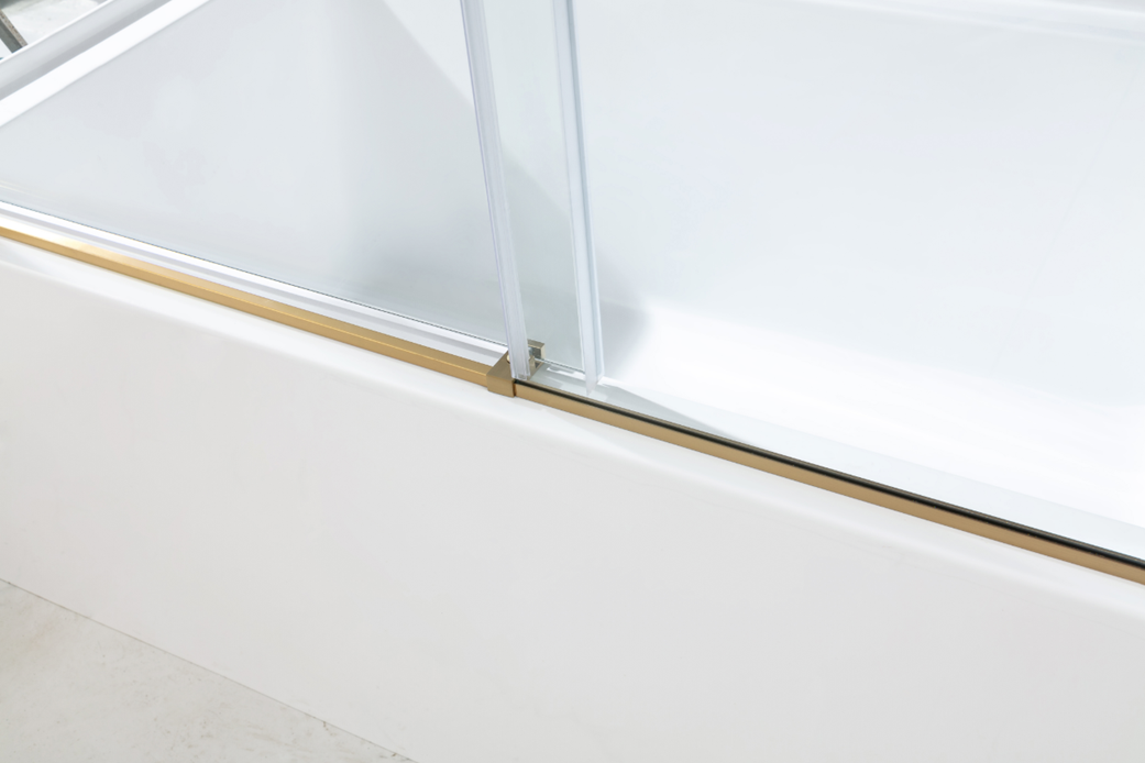 Kingston Brass KVTAP6032R21A7 60" Acrylic Rectangular 3-Wall Anti-Skid Alcove Tub Combo with Tub Door (Right Hand Drain), White/Brushed Brass