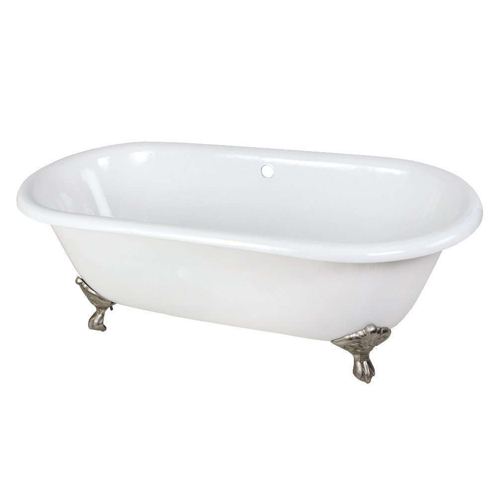 Aqua Eden VCTND663013NB8 66" Cast Iron Oval Double Ended Clawfoot Tub (No Faucet Drillings), White/Brushed Nickel