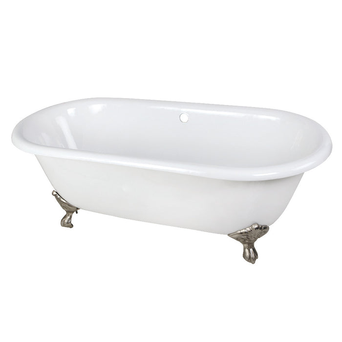 Aqua Eden VCTND663013NB8 66" Cast Iron Oval Double Ended Clawfoot Tub (No Faucet Drillings), White/Brushed Nickel
