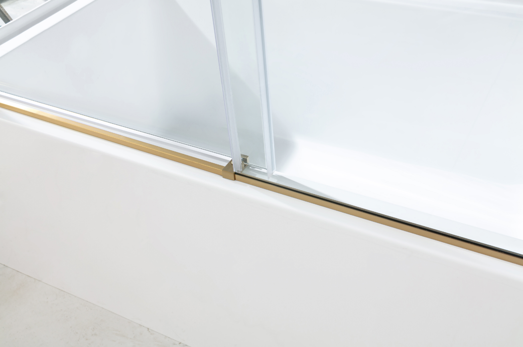 Kingston Brass KVTAP6032R22C7 60" Acrylic Rectangular 3-Wall Anti-Skid Alcove Tub Combo with Tub Door (Right Hand Drain), White/Brushed Brass