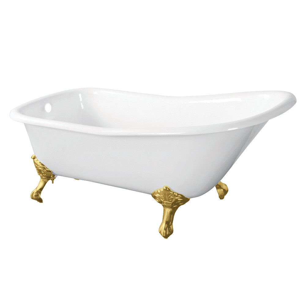 Aqua Eden VCTND6630NF7 67" Cast Iron Classic Flat-Rim Single Slipper Clawfoot Tub (No Faucet Drillings), White/Brushed Brass