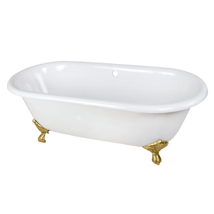 Aqua Eden VCTND663013NB7 66" Cast Iron Oval Double Ended Clawfoot Tub (No Faucet Drillings), White/Brushed Brass