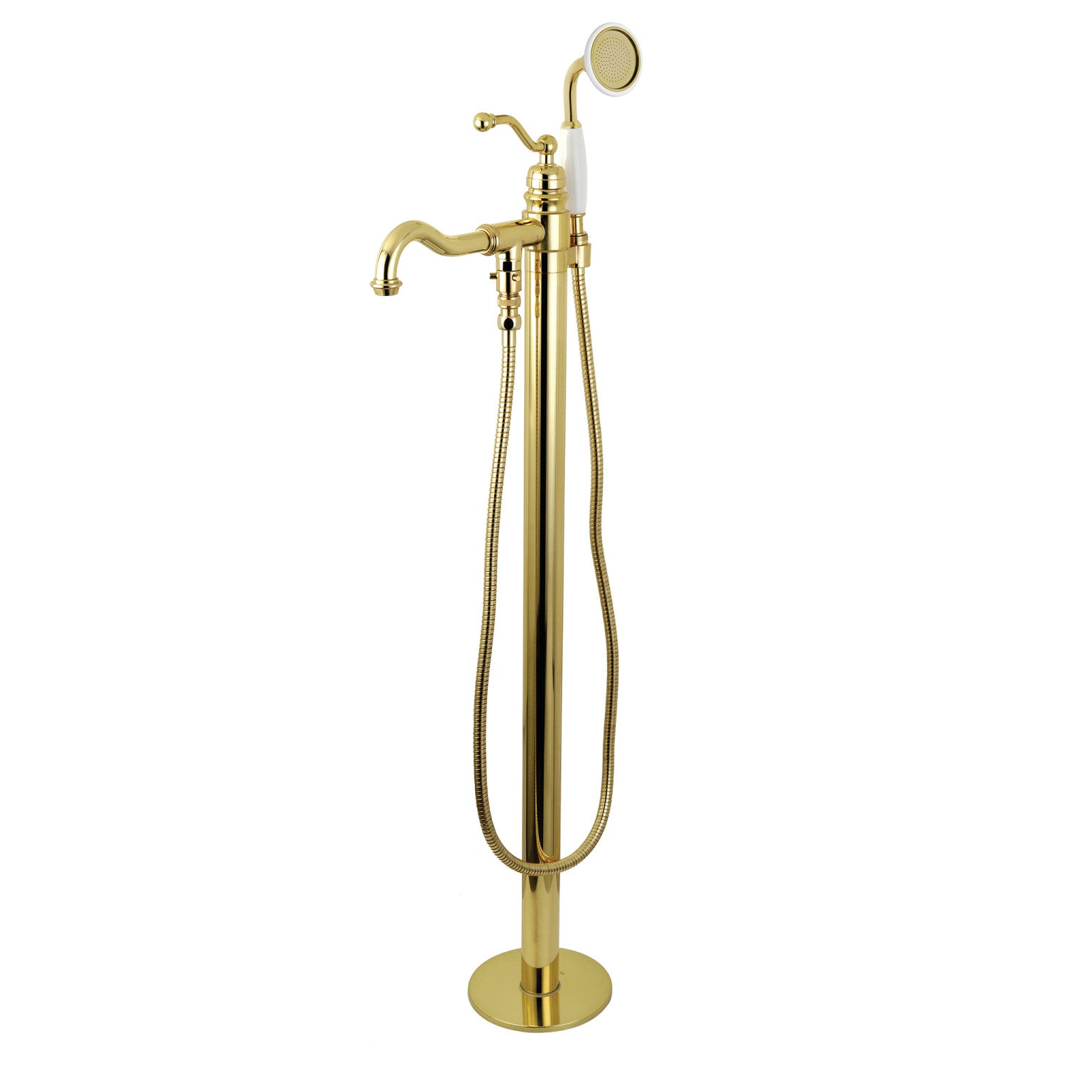 Kingston Brass KRTRO4545132AL 45" Solid Surface Round Double Ended Freestanding Tub with Faucet Combo and Drain, Polished Brass