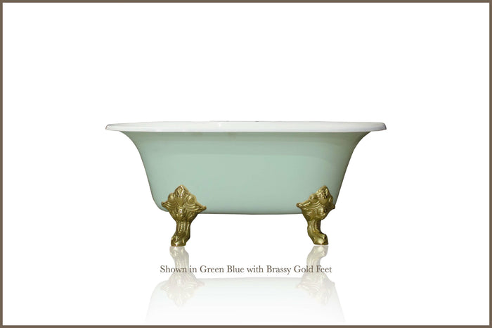 WatermarkFixtures Edwardian Circe 60 Inch Double Ended Rolled Rim Cast Iron Clawfoot Bathtub Gold Clawfeet