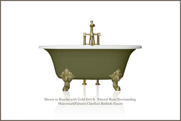 WatermarkFixtures Tapless Cast Iron 60 Inch Double Ended Edwardian Clawfoot Bathtub with Gold Clawfeet