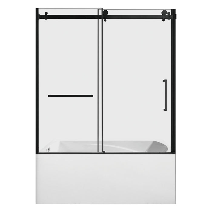 Kingston Brass KVTAM6032L210 60" Acrylic Rectangular 3-Wall Alcove Tub Combo with Tub Door (Left Hand Drain), White/Matte Black