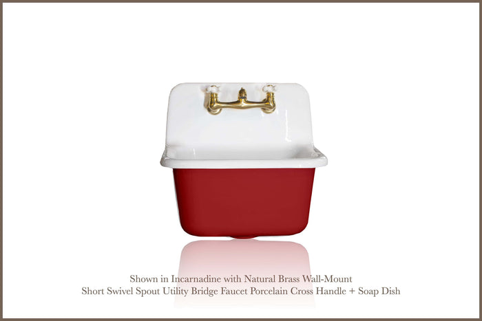 WatermarkFixtures Vintage Style Deep Utility Sink Antique Inspired High Back Cast Iron Porcelain Farm Sink