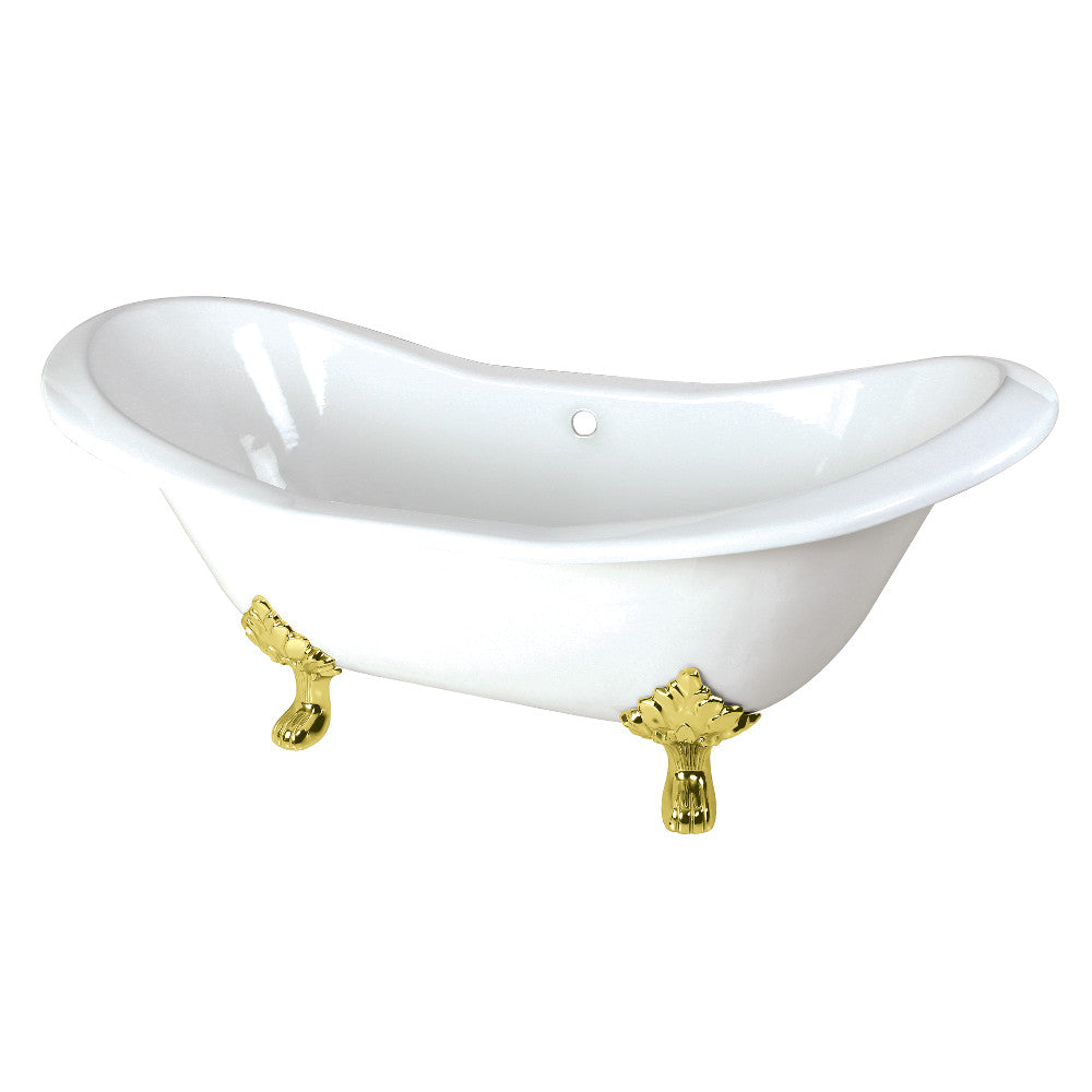 Aqua Eden VCTND7231NC2 72" Cast Iron Oval Double Slipper Clawfoot Tub (No Faucet Drillings), White/Polished Brass