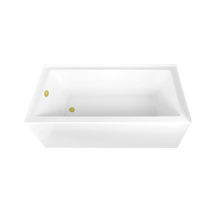 Aqua Eden CVTAP663222L2 66" Acrylic Rectangular 3-Wall Alcove Tub Combo with Waste and Overflow Drain (Left Hand Drain), Glossy White/Polished Brass