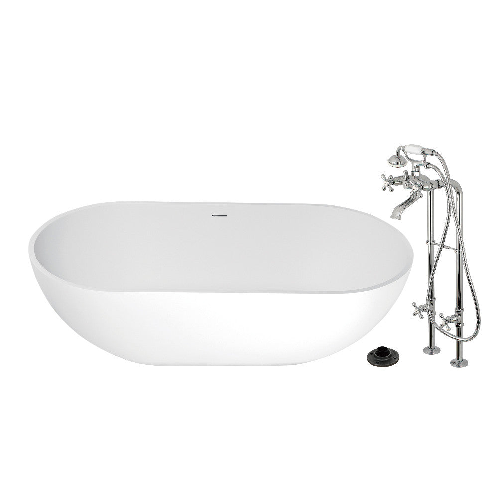 Kingston Brass KRTRS7035266K1 70" Solid Surface Oval Double Ended Freestanding Tub with Faucet Combo and Drain, Polished Chrome