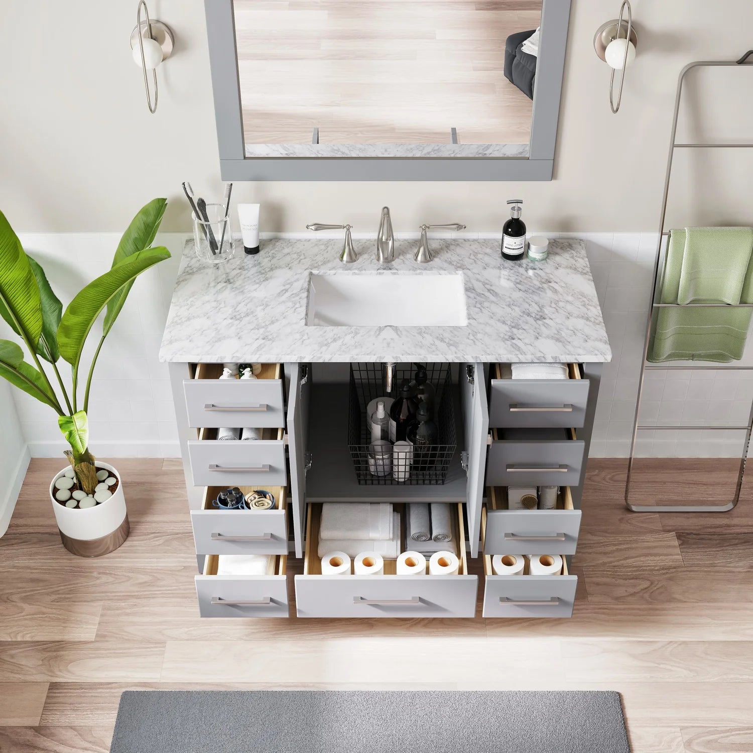 Eviva Aberdeen Transitional Bathroom Vanity w/ White Carrara Top - Bathroom Design Center