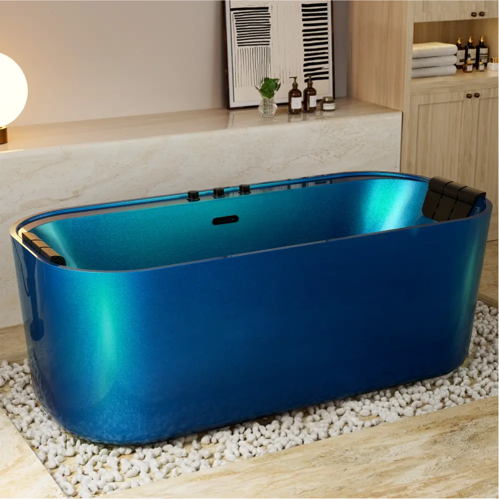 Empava 67DM01 67" Acrylic Freestanding Whirlpool Bathtub with Center Drain