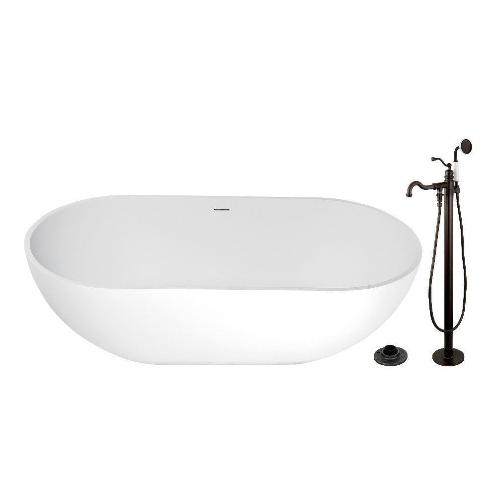 Kingston Brass KRTRS7035135AL 70" Solid Surface Oval Double Ended Freestanding Tub with Faucet Combo and Drain, Oil Rubbed Bronze